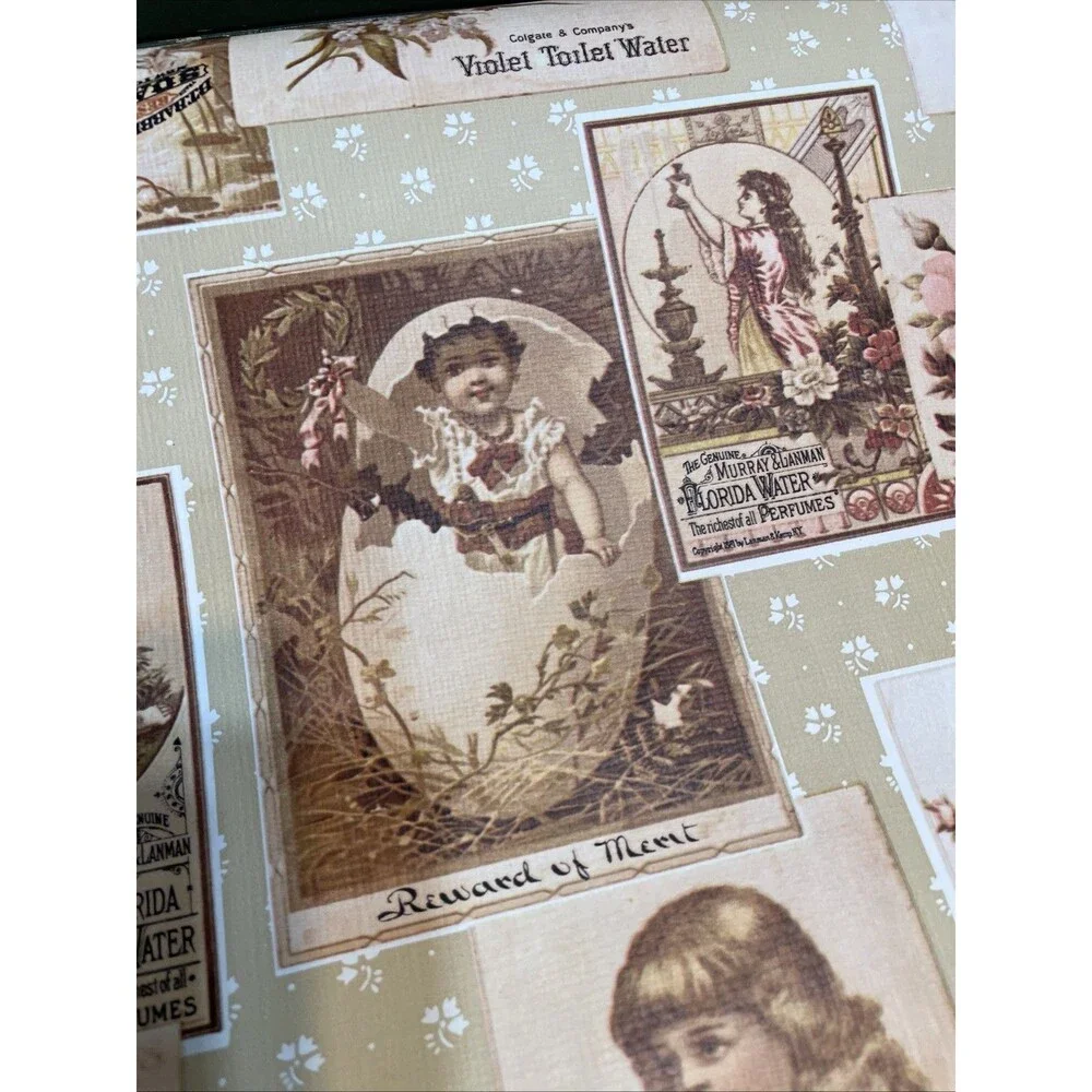 Vintage Victorian Postcard Wallpaper Sunworthy Pre-Pasted Floral Double Roll